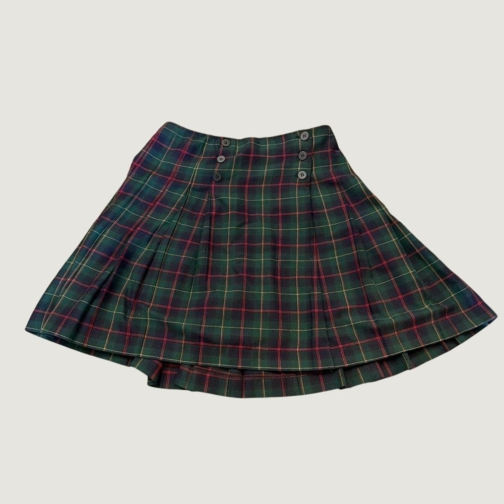 Izod Club Vintage Plaid Pleated Mini Skirt Green Red Sailor Button Preppy 10